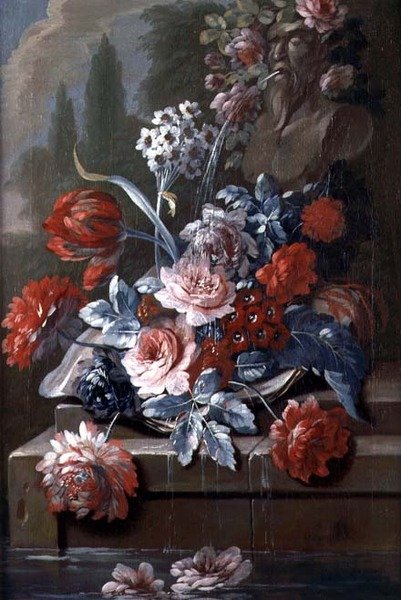 Stillleben mit Blumen an einem Brunnen von Mary Moser