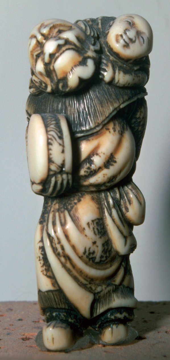 Japanisches Netsuke eines chinesischen Tänzers und Kindes, 18. Jahrhundert von Masahira
