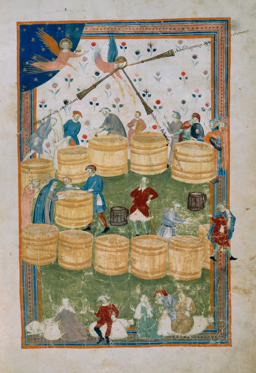 Getreidemarkt in Florenz, aus dem Biadaiolo Codex
