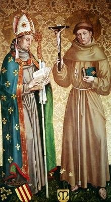 Heiliger Ludwig von Toulouse und Heiliger Franz von Assisi, linkes Panel vom Retabel des Hochaltars, 1480 von Master of the Carnation