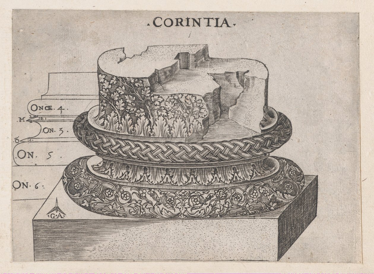 Speculum Romanae Magnificentiae: Korinthische Basis, ca. 1537 von Master GA