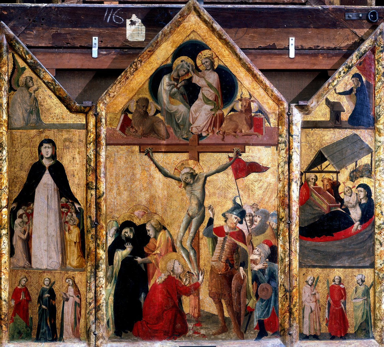 Triptychon mit der Kreuzigung als zentrales Panel, ca. 1333 von Master of Bologna