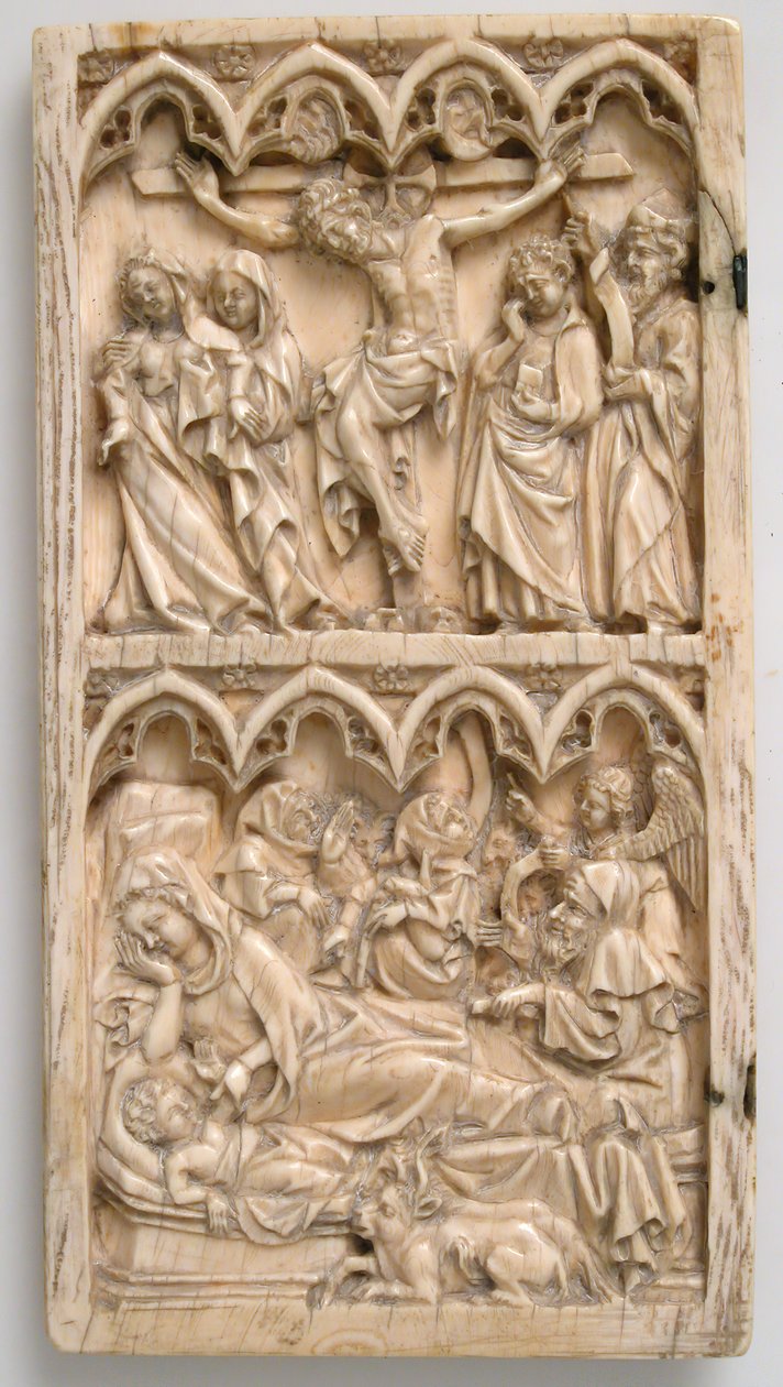 Blatt aus einem Diptychon mit der Kreuzigung und Geburt Christi von Master of Kremsmunster