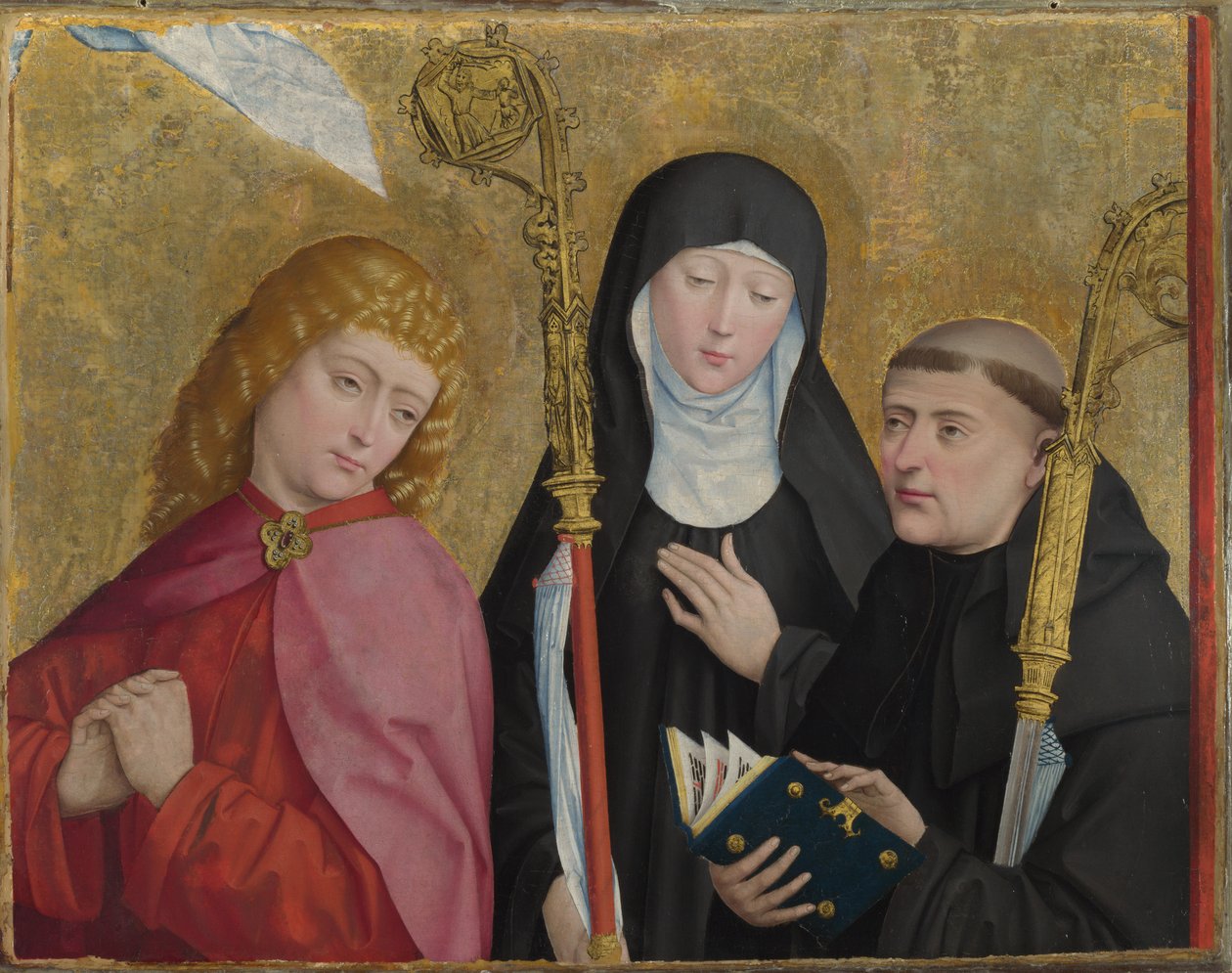 Heilige Johannes der Evangelist, Scholastica und Benedikt Das Liesborner Altarbild, ca. 1470-1480 von Master of Liesborn