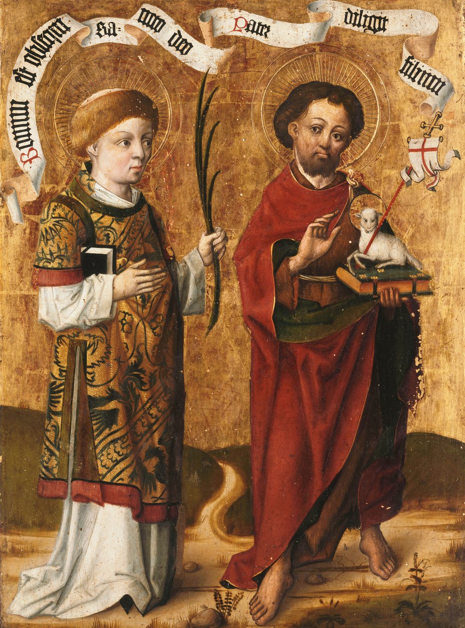 Die Heiligen Stephanus und Johannes der Täufer von Master of Liesborn