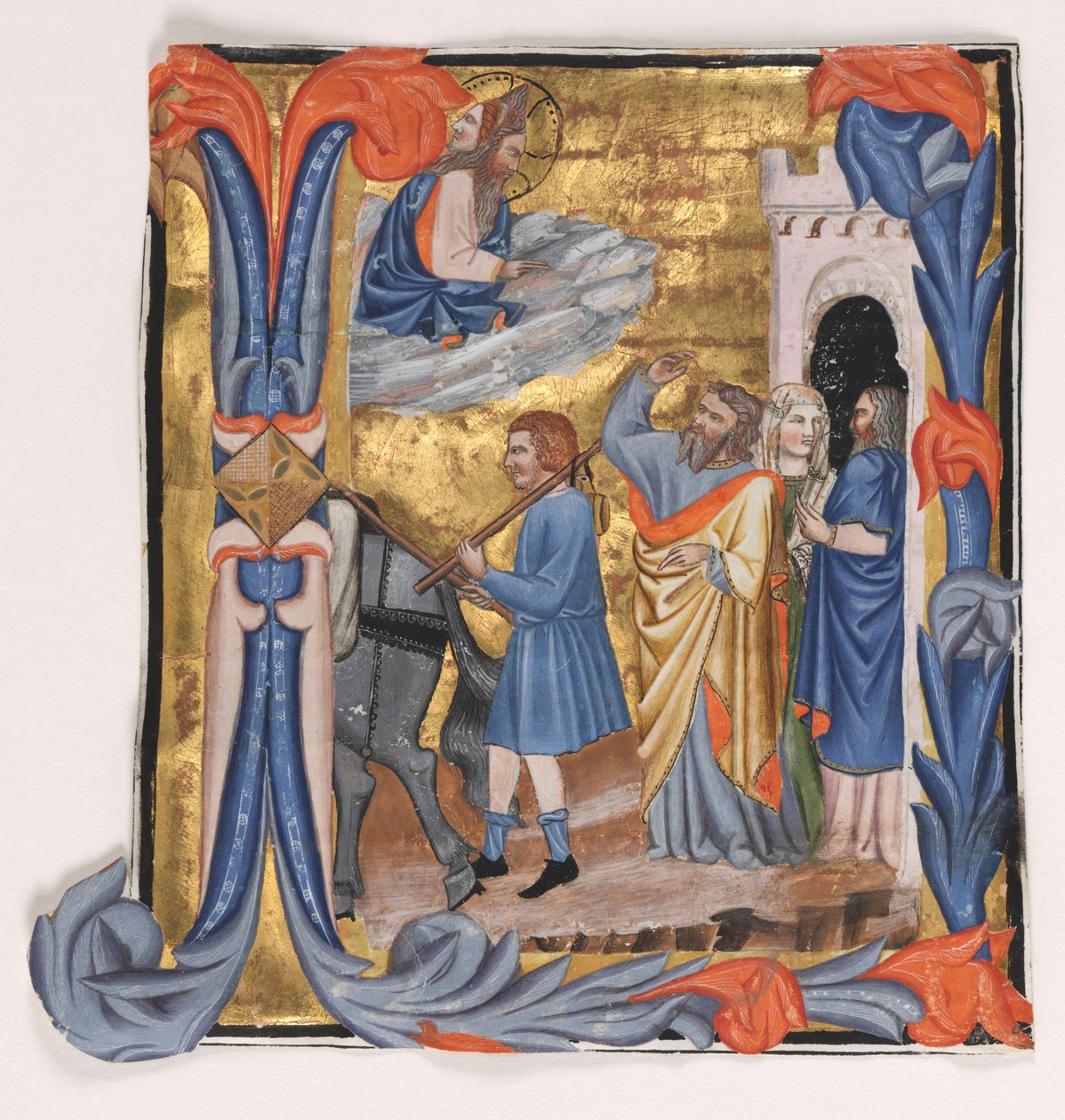 Ausschnitt aus einem Graduale: Initiale I mit Abreise des Tobias von "Master of Noah