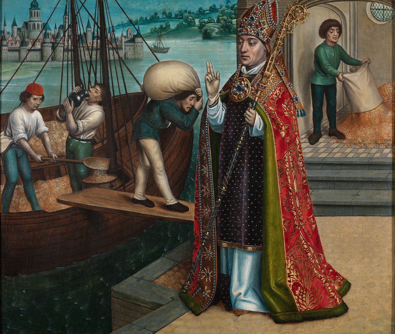 Das Wunder des Getreides, vom Altarbild des Heiligen Nikolaus von Master of The Legend of St. Lucy