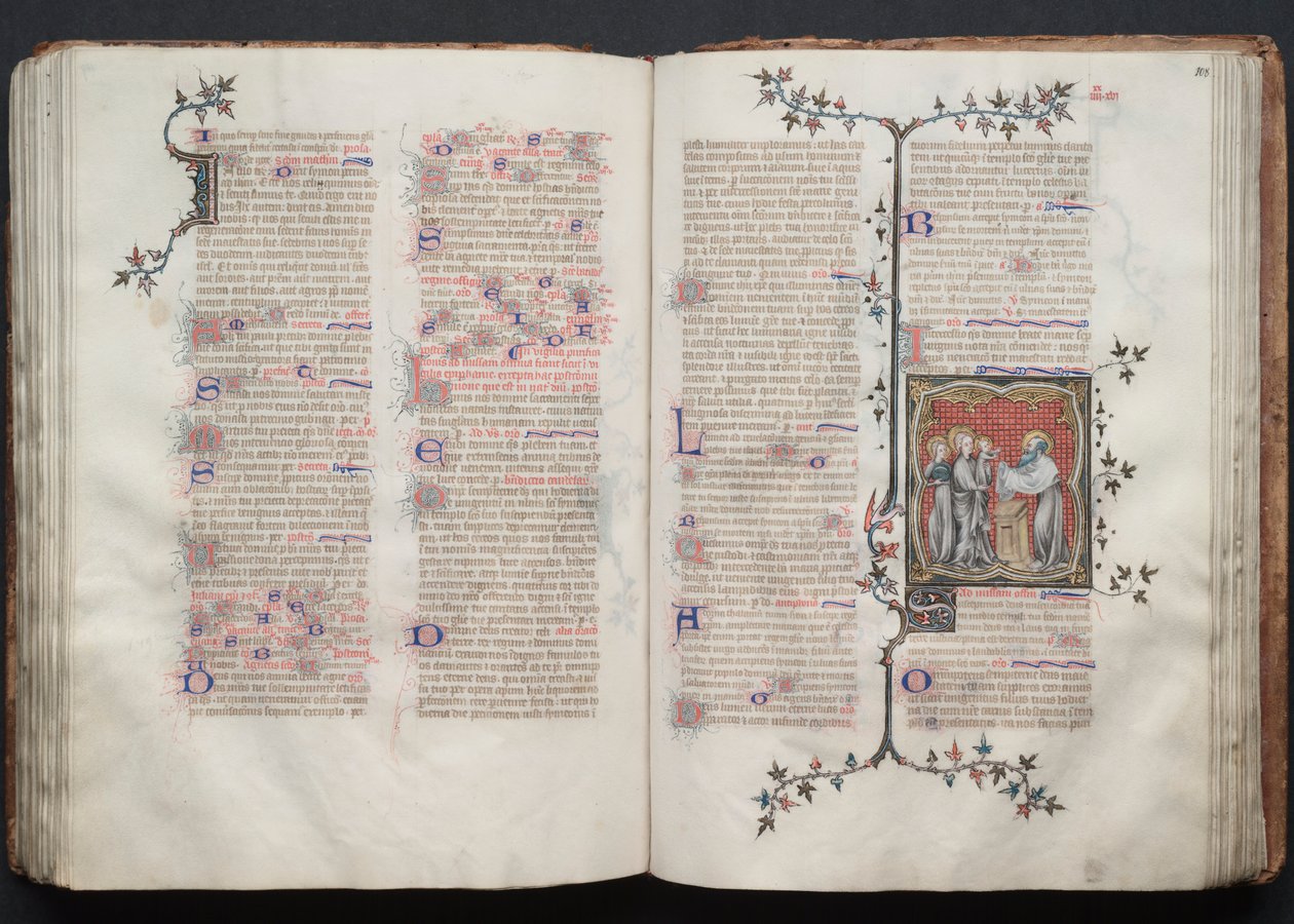 Das Gotha Missale: Fol. 108r, Die Darstellung im Tempel, um 1375 von Master of the Boqueteaux