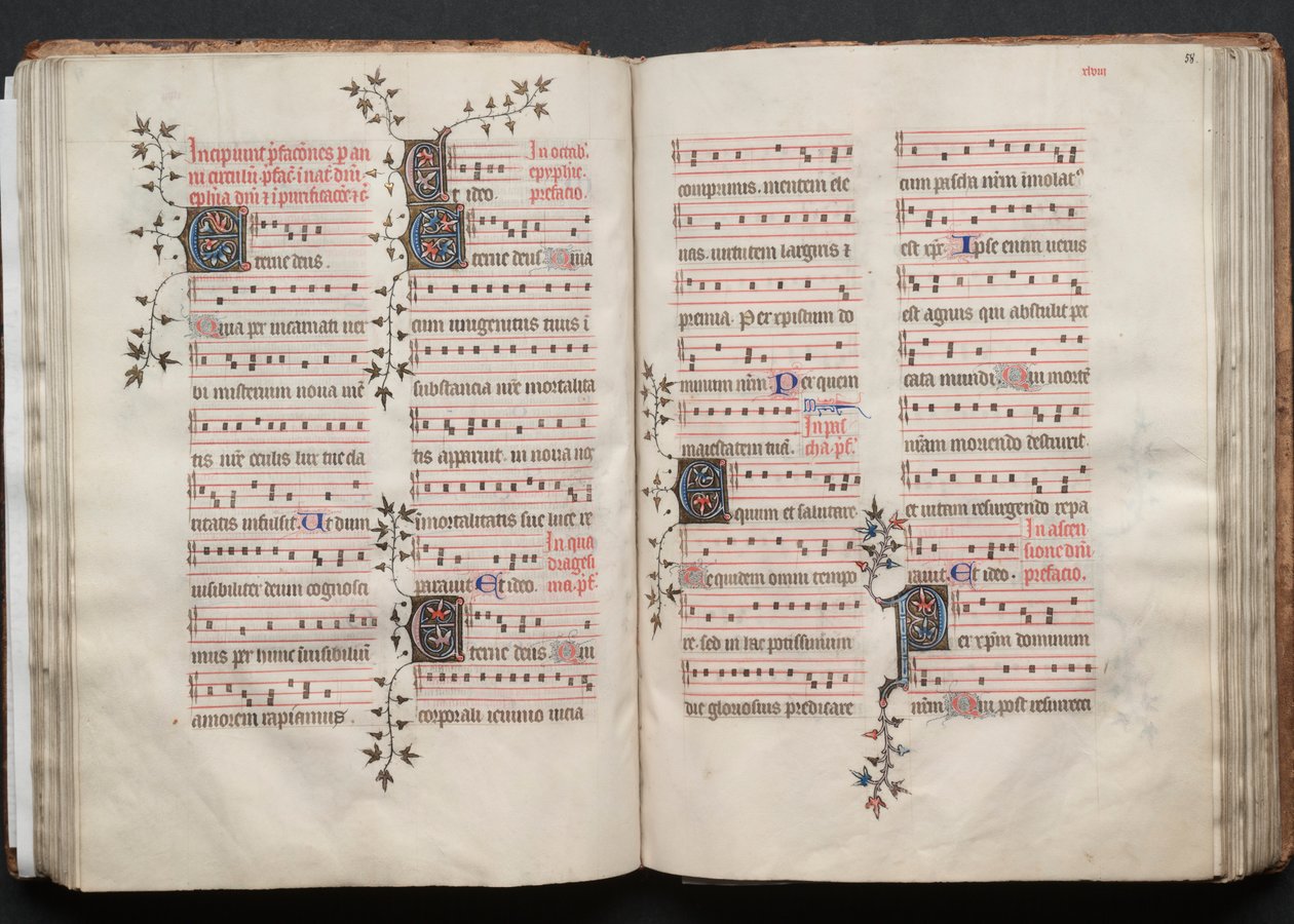 Das Gotha Missale: Fol. 57v, Text, ca. 1375 von Master of the Boqueteaux