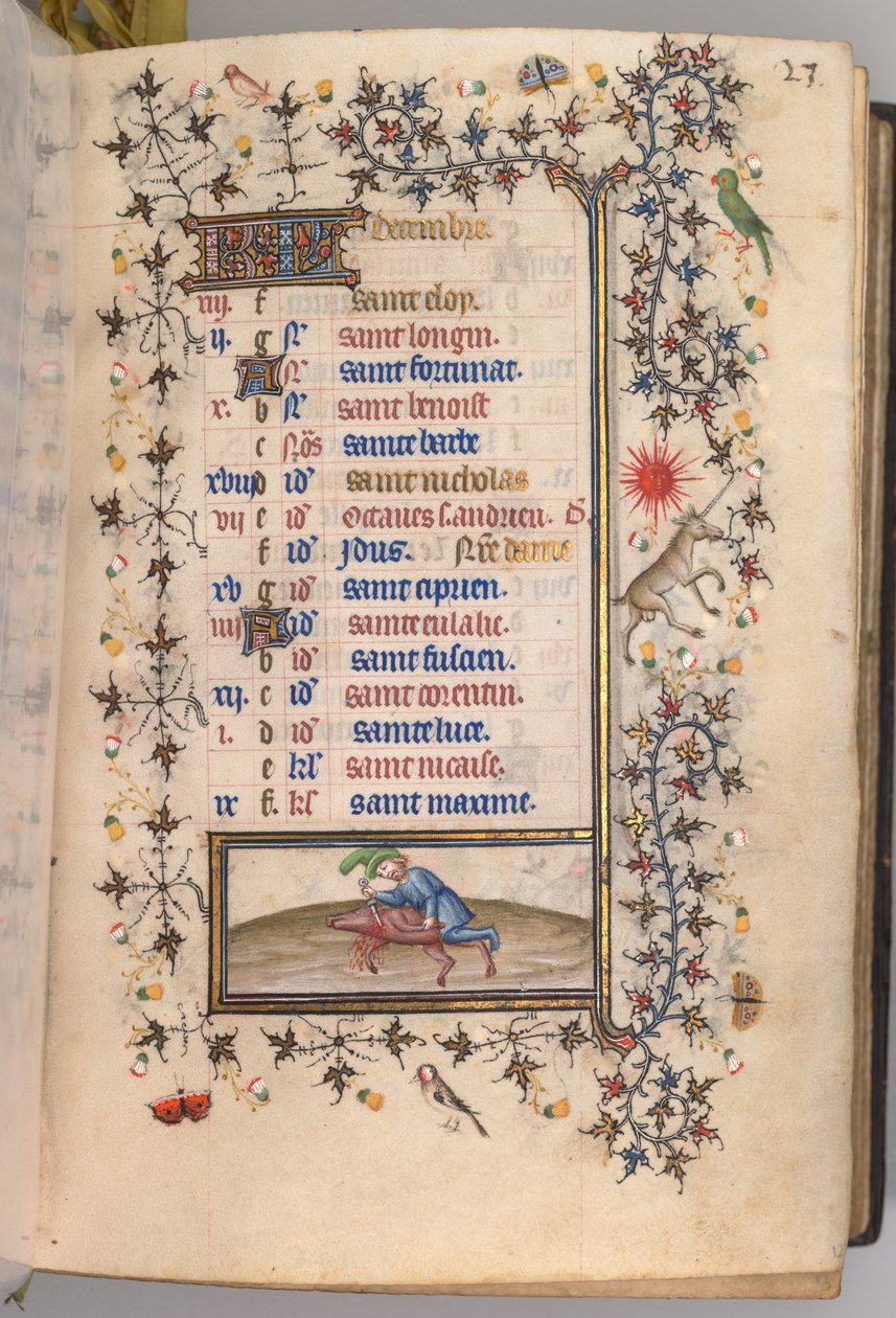Stundenbuch von Karl dem Edlen, König von Navarra: fol. 12r, Dezember von Master of the Brussels Initials and Associates
