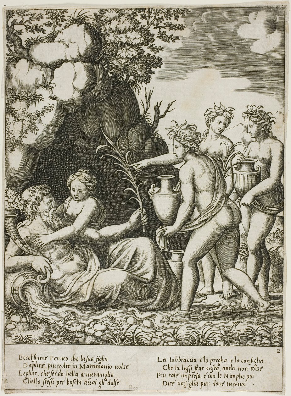 Daphne umarmt ihren Vater, den Fluss Peneus von Master of the Die