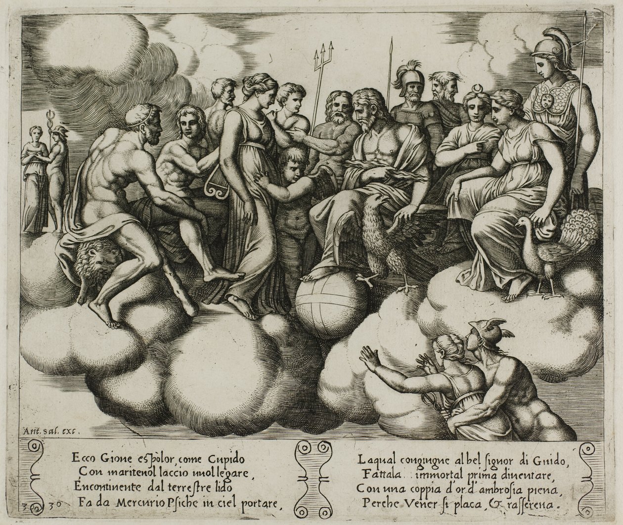 Venus und Amor plädieren vor Jupiter und anderen Göttern von Master of the Die