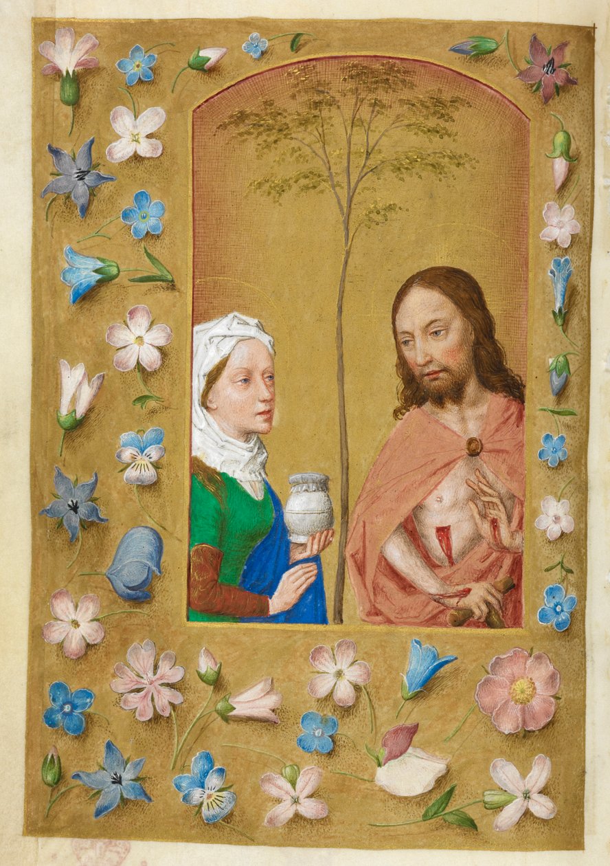 Der Mann der Schmerzen und Maria Magdalena. von Master of the Dresden Prayer Books
