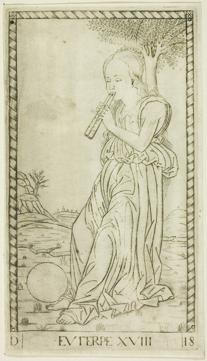 Euterpe, Platte achtzehn aus Apollo und die Musen von Master of the E Series Tarocchi