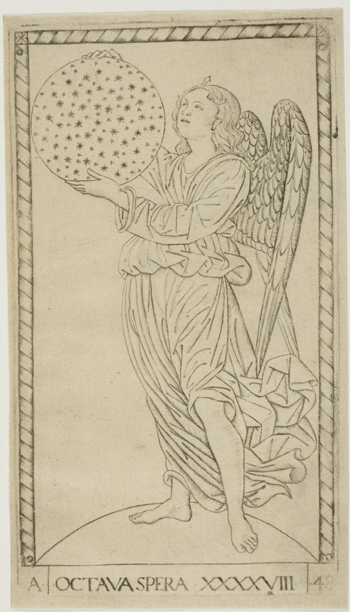 Der Engel und die achte Sphäre, Platte 48 aus Planeten und Sphären von Master of the E Series Tarocchi