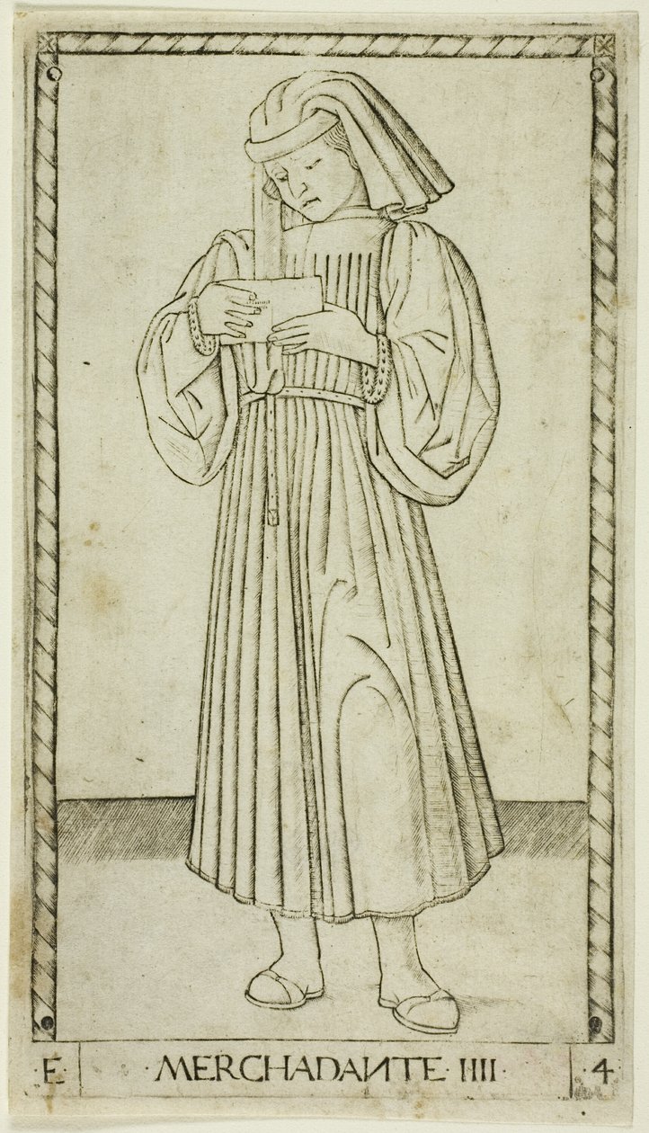 Der Kaufmann, Platte vier aus Die Ränge und Bedingungen der Menschen von Master of the E Series Tarocchi