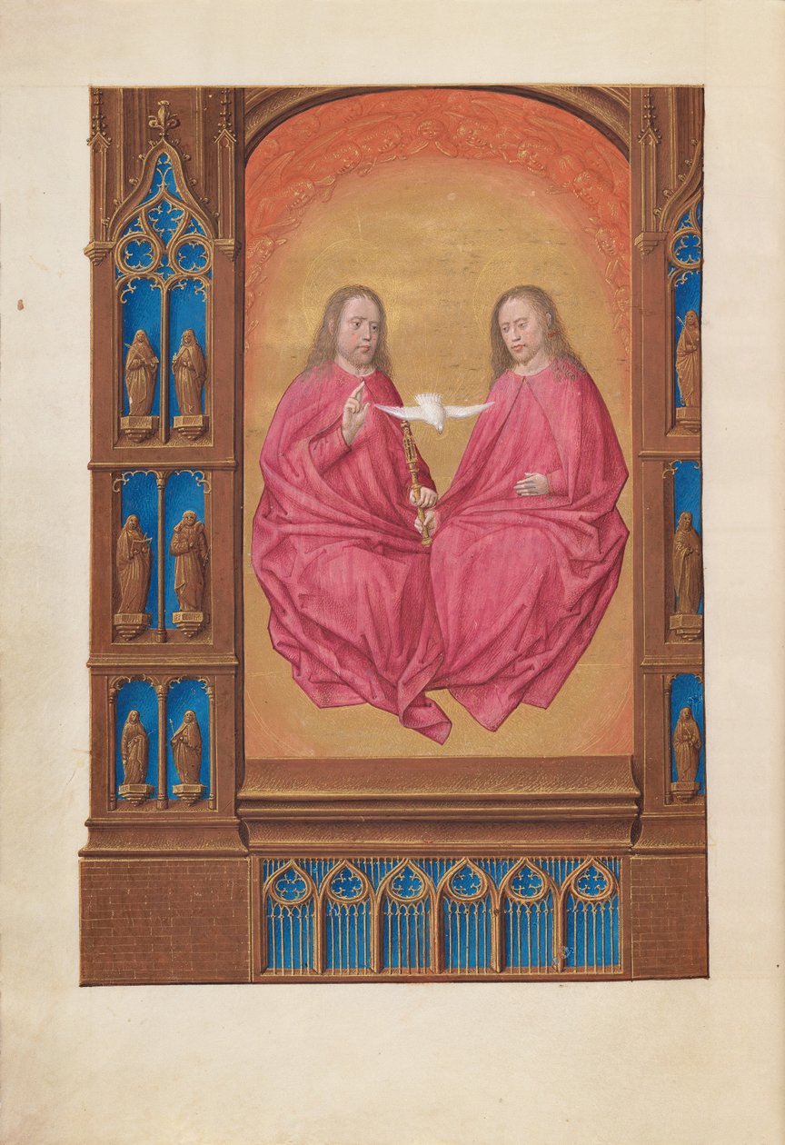 Stundenbuch der Königin Isabella der Katholischen, Königin von Spanien: Fol. 17v, Die Dreifaltigkeit von Master of the First Prayerbook of Maximillian