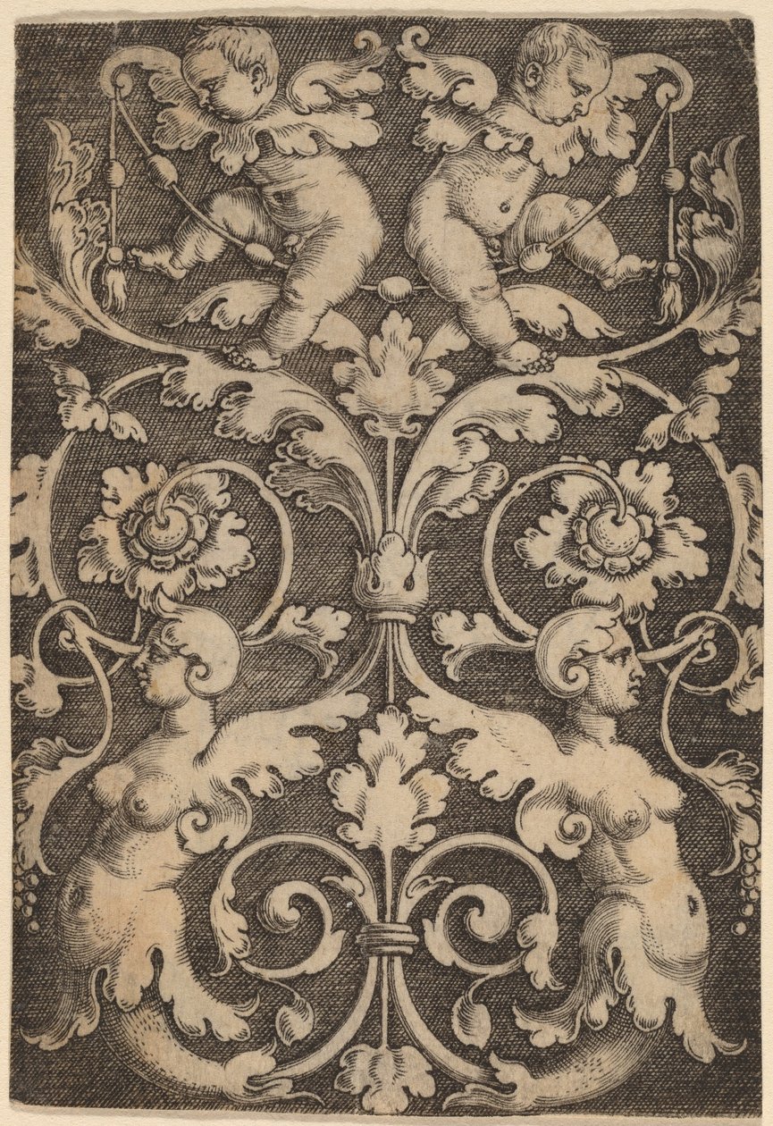 Aufrechtes Ornament mit zwei Sirenen von Master of the Horse Heads