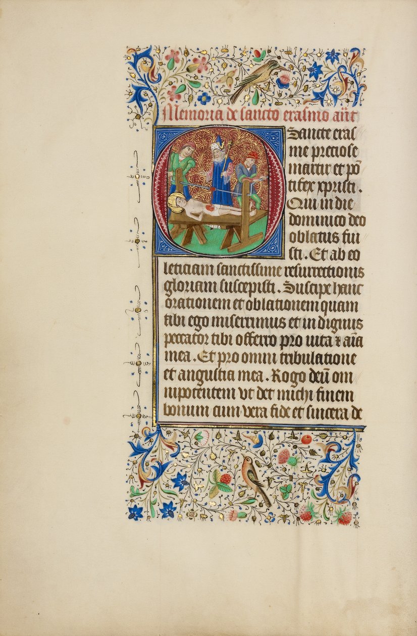 Initiale O: Das Martyrium des Heiligen Erasmus von Master of the Llangattock Hours