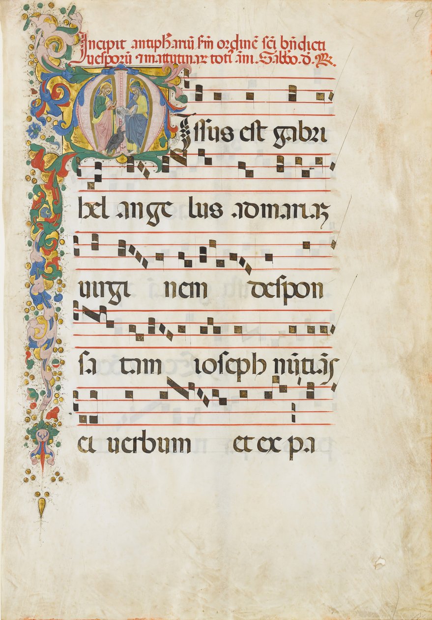 Manuskriptblatt mit dem heiligen Johannes dem Evangelisten und dem heiligen Johannes dem Täufer, zweite Hälfte des 15. Jahrhunderts von Master of the Riccardiana Lactantius