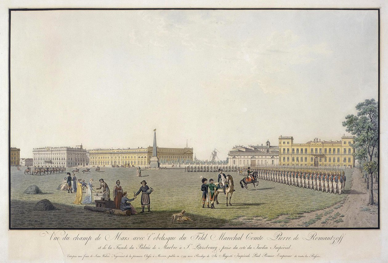 Ansicht des Marsfeldes und des Marmorpalastes in Sankt Petersburg, 1804 von Mathias Gabriel Lory