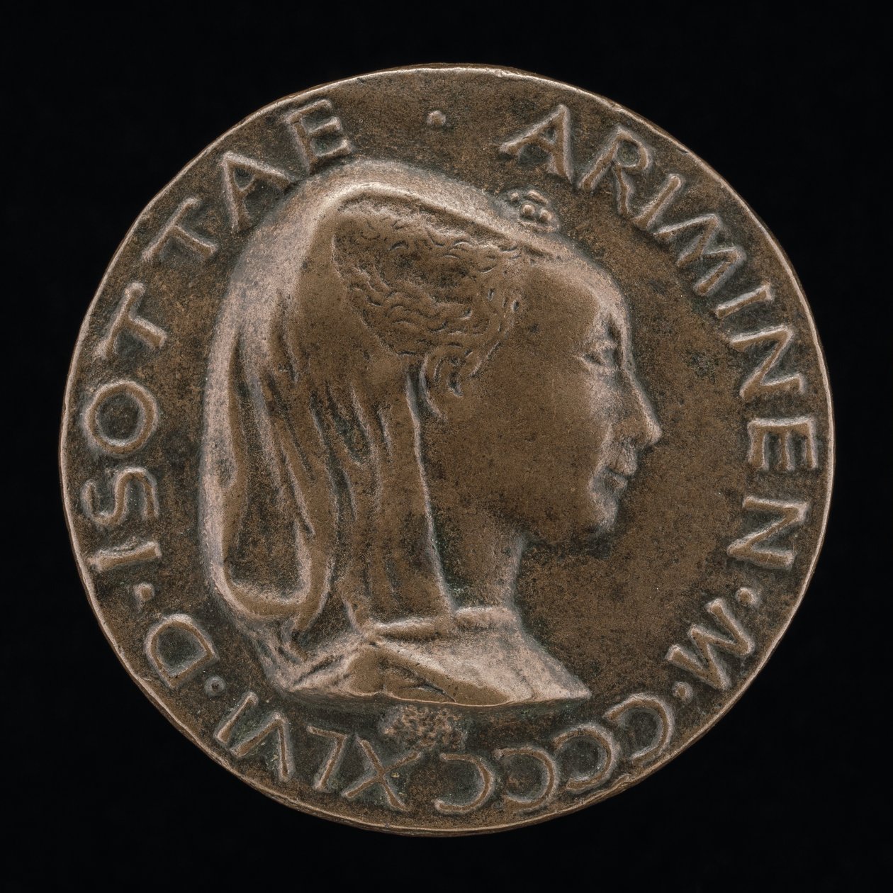 Isotta degli Atti, 1432-1474, Geliebte 1446, dann Ehefrau nach 1453, von Sigismondo Malatesta [Vorderseite] von Matteo di Andrea de Pasti