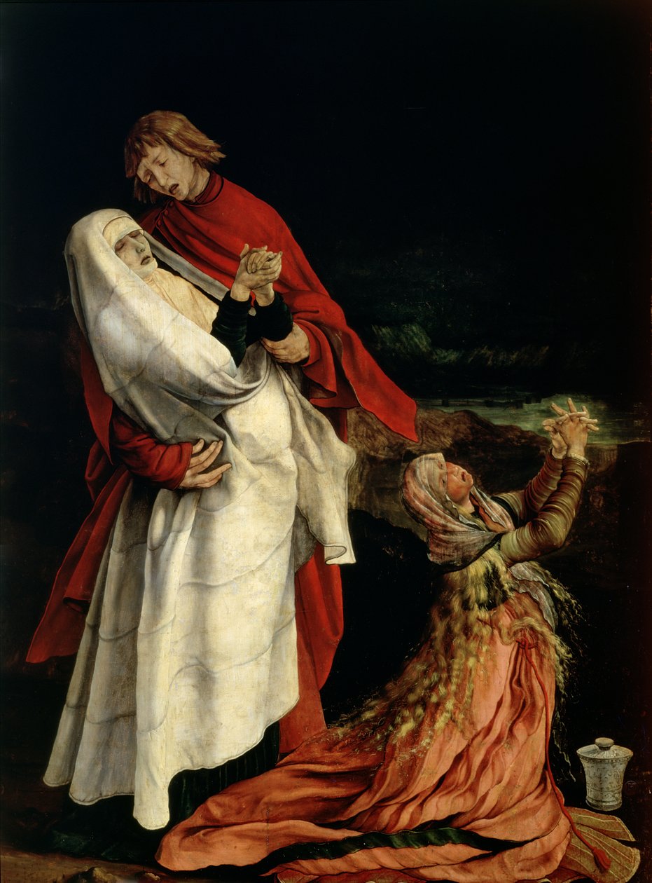 Maria und Maria Magdalena am Fuße des Kreuzes, Detail vom Isenheimer Altar (Detail) von Matthias (c.1480-1528) Grunewald