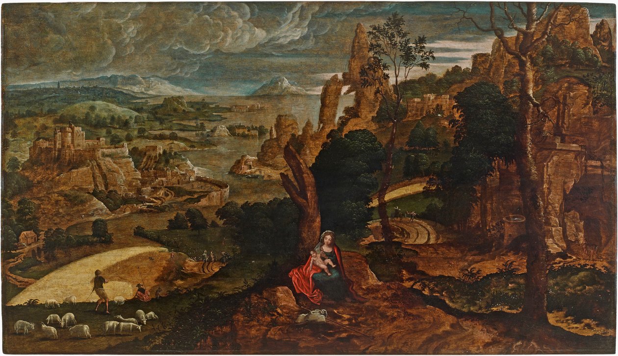 Landschaft mit der Rast auf der Flucht nach Ägypten von Matthijs Cock