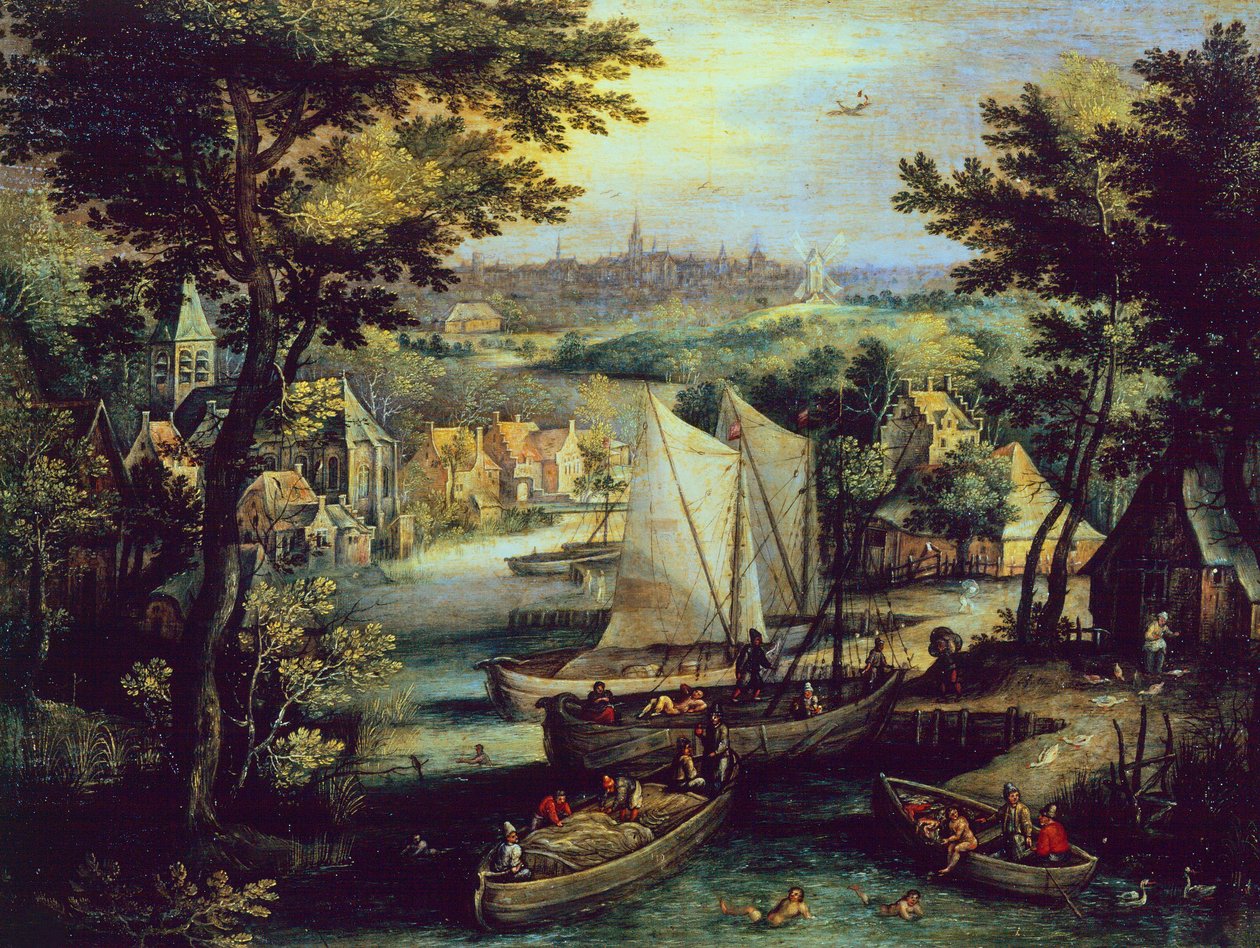 Flusslandschaft, von Mathys Bril Jünger (1550-1583) von Matthijs the younger Bril