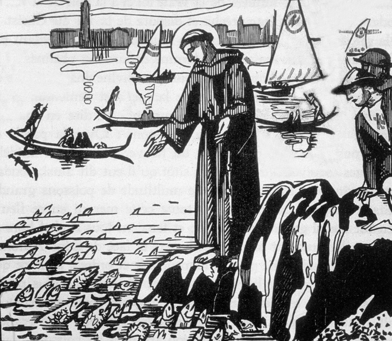 Der heilige Franz von Assisi predigt den Fischen in Rimini, graviert von Jacques Beltrand nach einer Zeichnung von Maurice Denis von Maurice (after) Denis