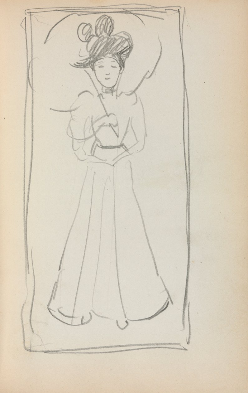 Italienisches Skizzenbuch: Stehende Frau mit Sonnenschirm Seite 233, 1898-1899 von Maurice Brazil Prendergast