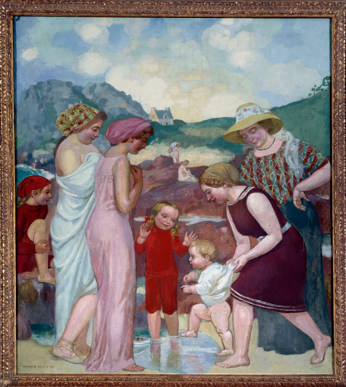 Die ersten Schritte. Ein kleiner Junge macht seine ersten Schritte vor seiner Mutter und Familie von Maurice Denis
