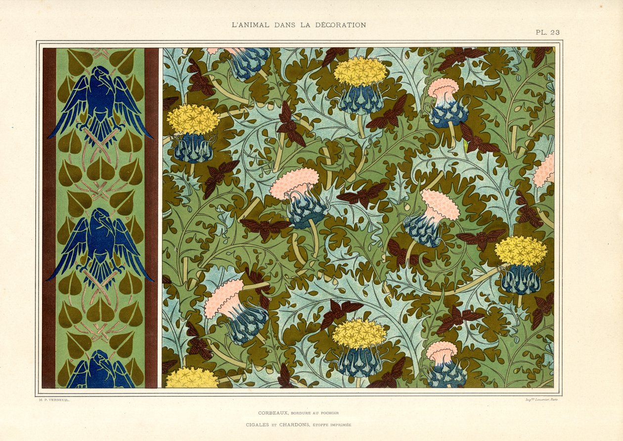 Distelornamentik mit Insekten und Raben von Maurice Pillard Verneuil