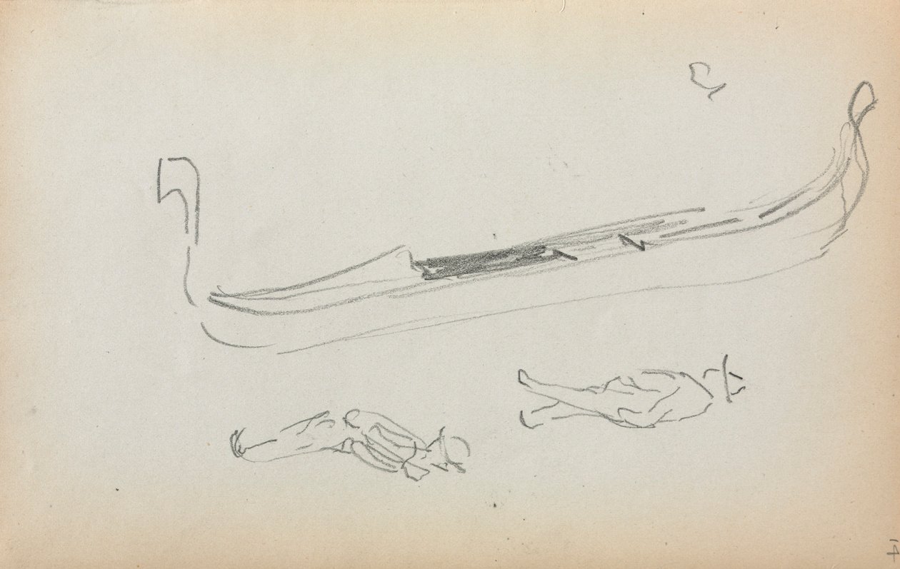 Italienisches Skizzenbuch: Gondel und zwei Gondoliere (Seite 14) von Maurice Prendergast