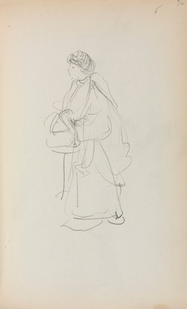 Italienisches Skizzenbuch: Stehende Frau mit Tasche (Seite 56) von Maurice Prendergast