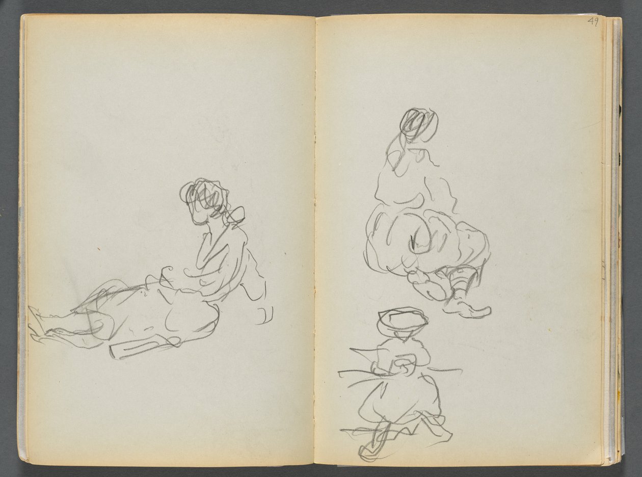 Skizzenbuch - The Granite Shore Hotel, Rockport, Seite 048 & 49: Sitzende weibliche Figuren von Maurice Prendergast