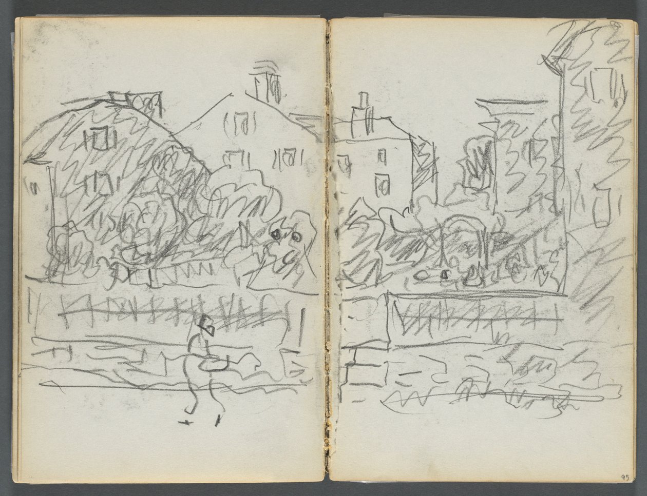 Skizzenbuch, Die Dells, Nr. 127, Seite 094 & 95: Dorfstraße von Maurice Prendergast