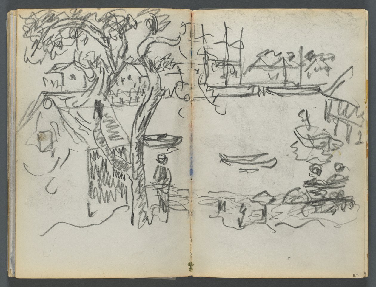 Skizzenbuch, The Dells, Nr. 127, Seite 162 & 163: Hafenansicht von Maurice Prendergast