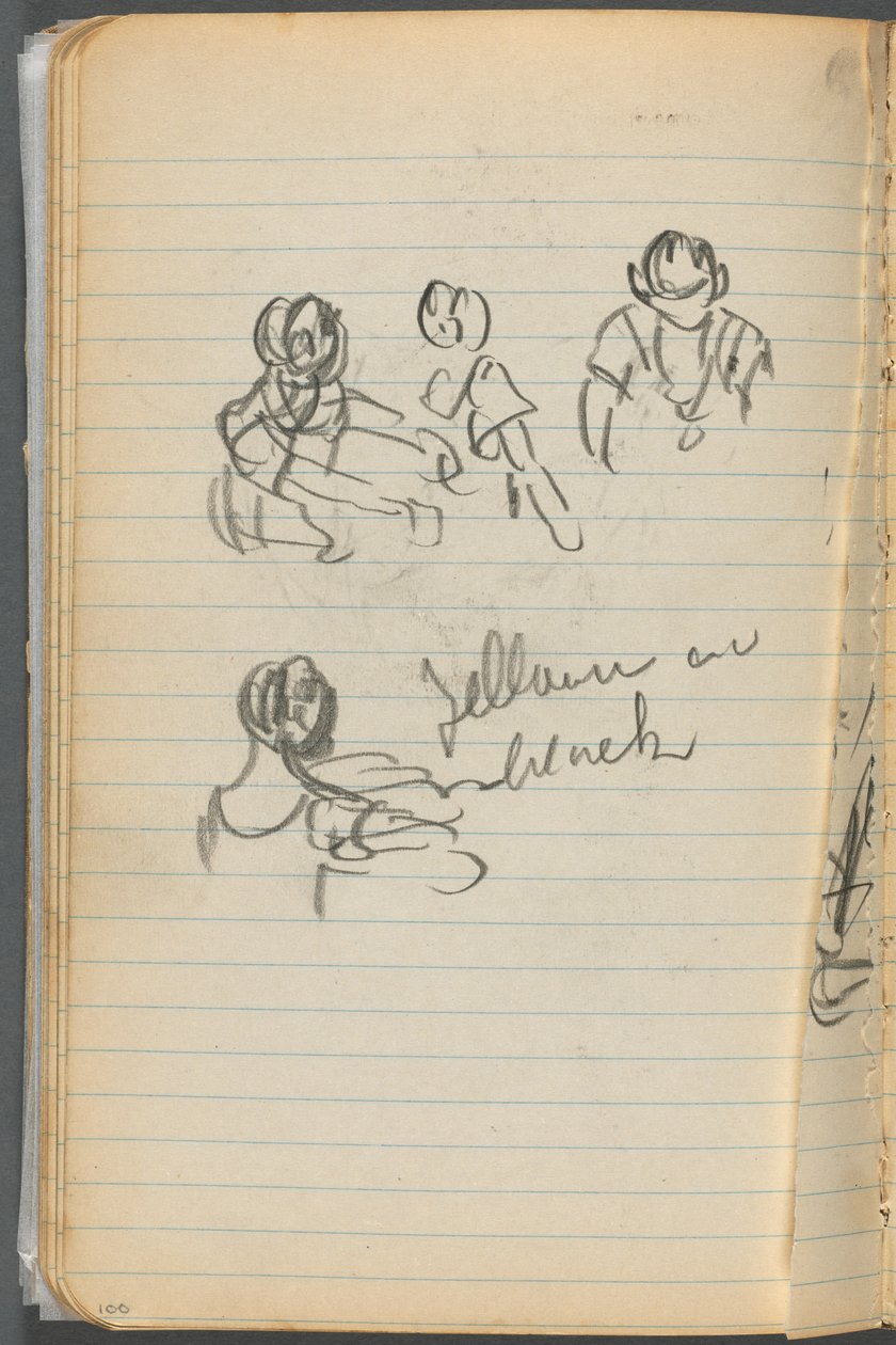 Skizzenbuch, Seite 100: Figuren mit Notizen von Maurice Prendergast
