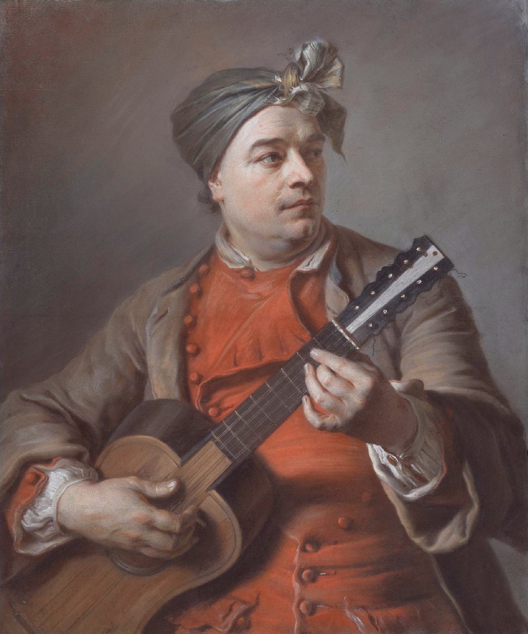 Porträt von Jacques Dumont Le Romain, der Gitarre spielt von Maurice Quentin de La Tour