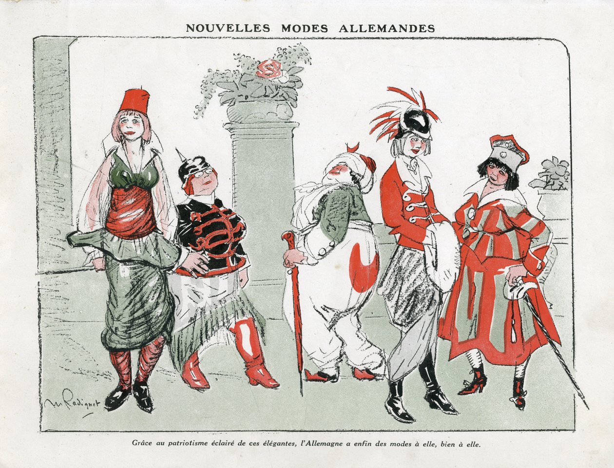 Illustration von Maurice Radiguet (1866-1941) in Mode in Deutschland, ca. 1915 - Neue deutsche Moden - Krieg von 14-18, Deutschland Preußen, Türkei, Mode, Dreibund - Frauen von Maurice Radiguet