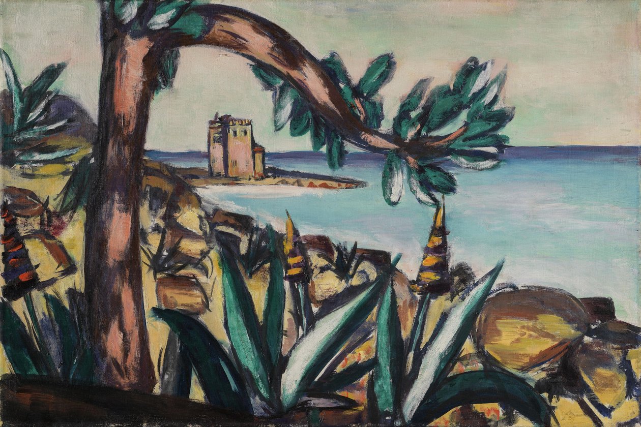 Meereslandschaft mit Agaven und altem Schloss von Max Beckmann