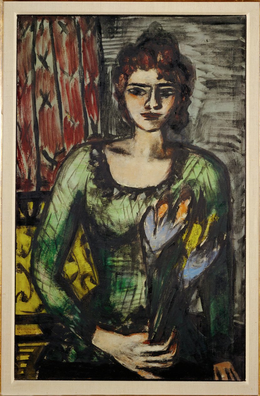 Porträt von Quappi (Beckmanns zweite Frau Mathilde) mit grünem Pullover von Max Beckmann