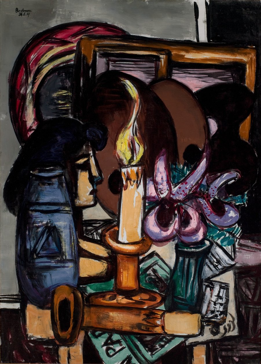 Stillleben mit zwei großen Kerzen von Max Beckmann
