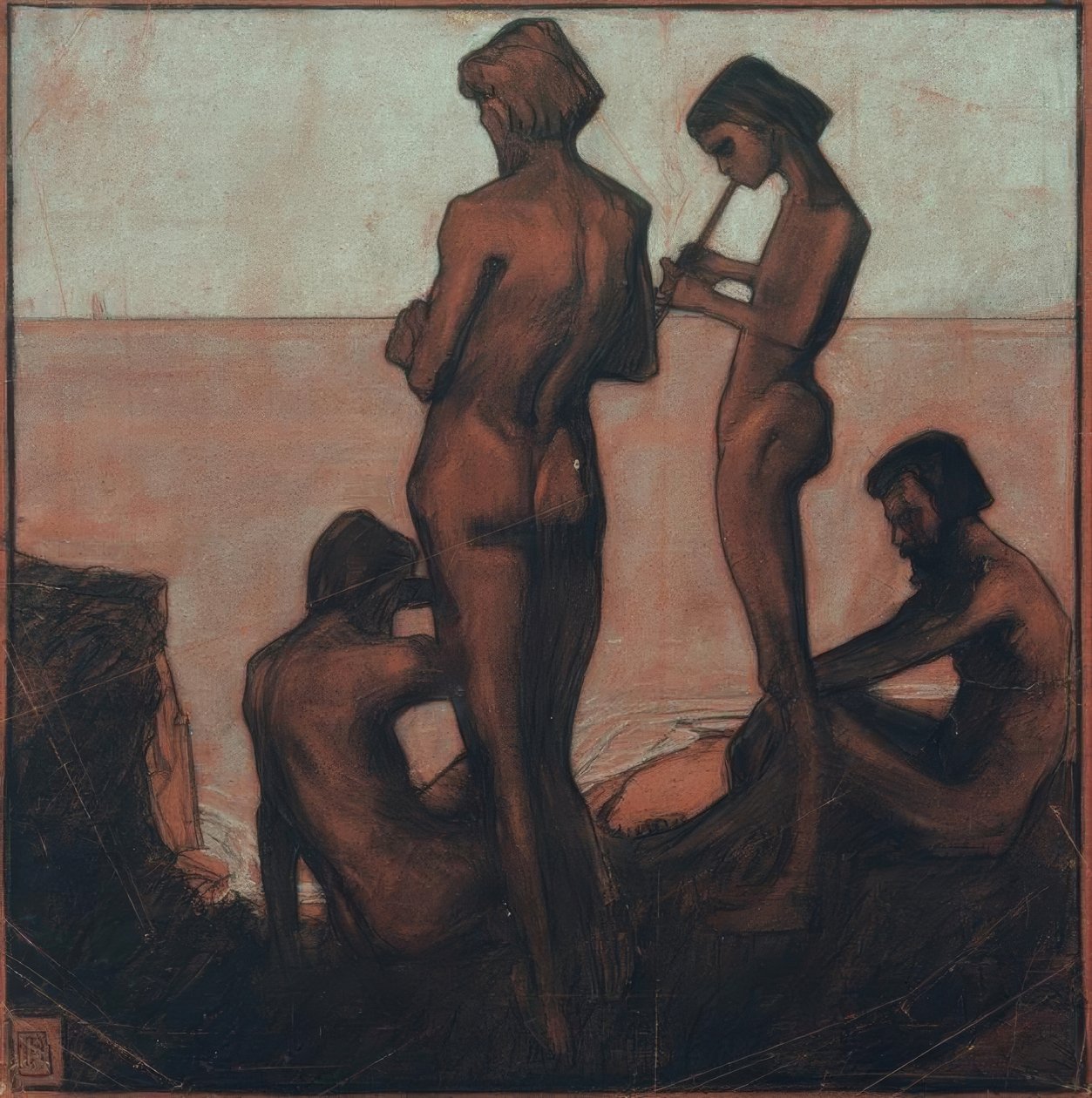 Vier junge Männer am Meer von Max Beckmann