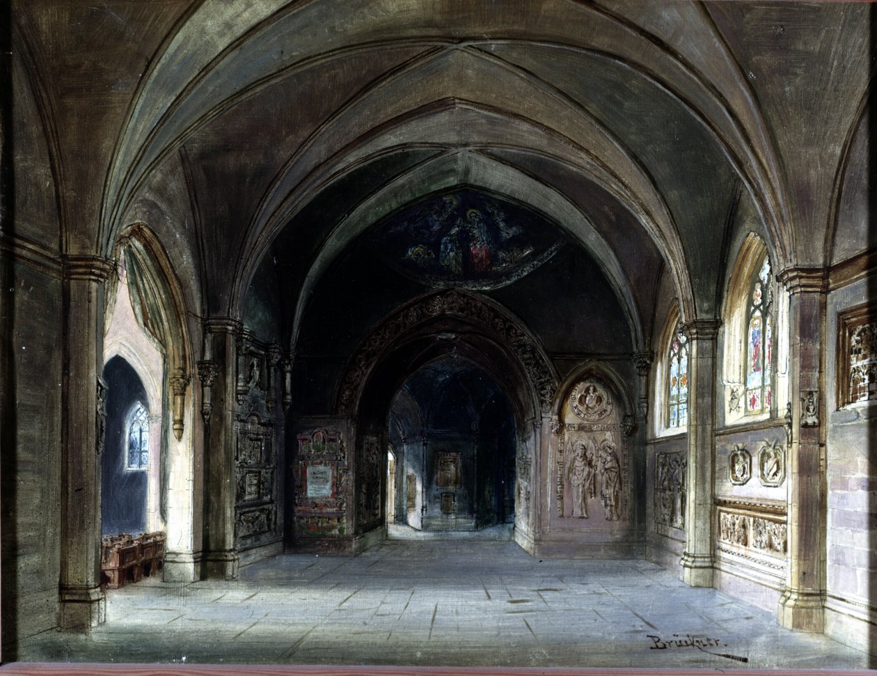 Dekoration für „Die Meistersinger“ oder „Die Meistersinger von Nürnberg“, Oper von Richard Wagner. Bühnenbild von Bruckner, Akt I. Wagner-Museum Bayreuth von Max Bruckner