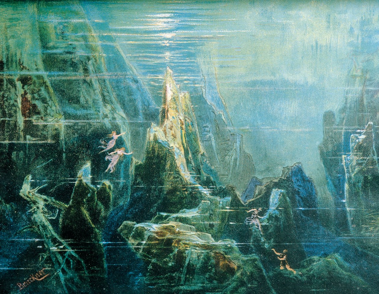 Deutschland, Bayreuth, Bühnenbild für die Aufführung Der Ring des Nibelungen - Das Rheingold von Richard Wagner, die Rheintöchter von Max Bruckner