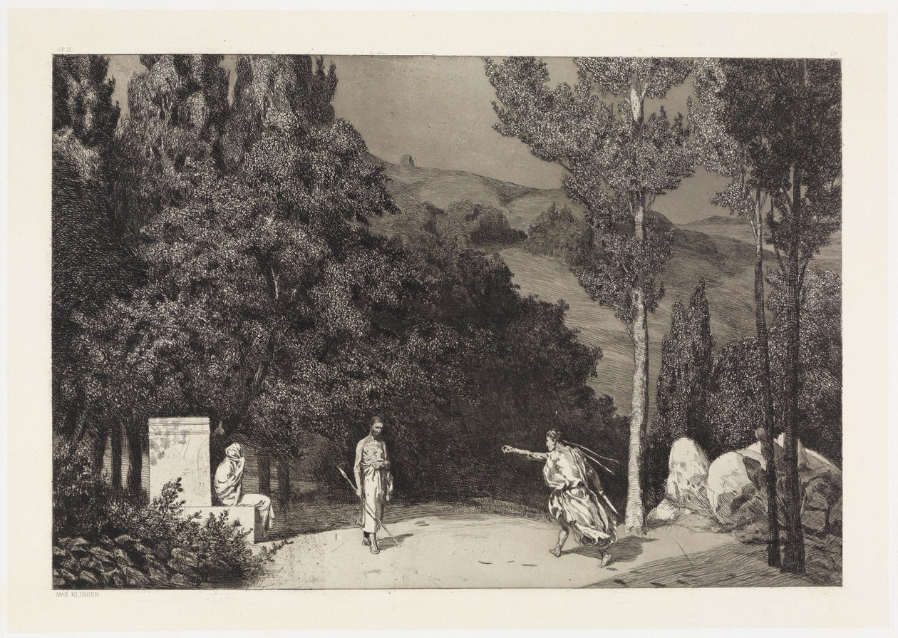 Pyramus und Thisbe III (Rettungen Ovidischer Opfer, Opus II, Blatt 4) von Max Klinger