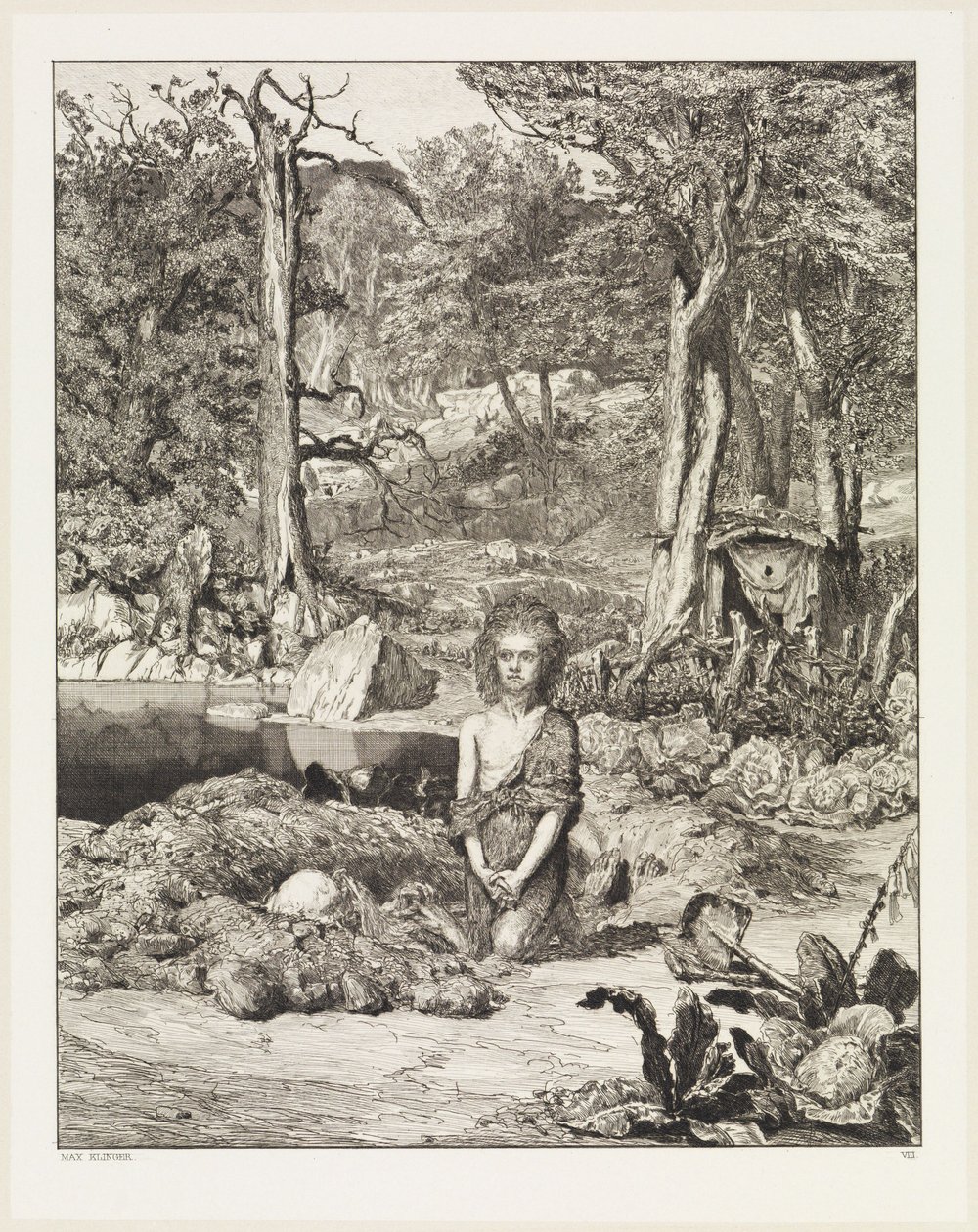 Simplicius am Grab des Einsiedlers (Intermezzi, Opus IV, Blatt 8) von Max Klinger