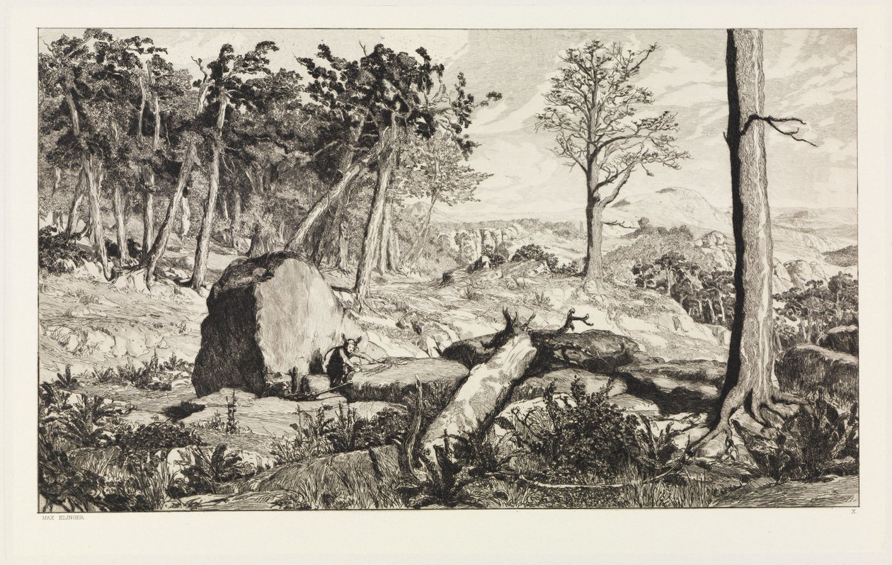 Simplicius in der Wald-Einöde (Intermezzi, Opus IV, Blatt 10) von Max Klinger